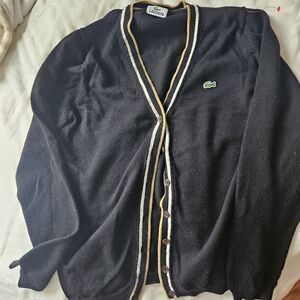 Lacoste Black Cardigan with Yellow and White Trim- Euc